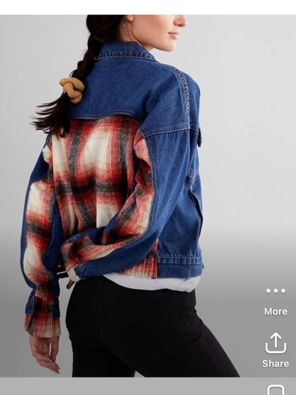 BBJ Los Angeles Women's Denim Plaide Jacket Size L Cropped Button Up